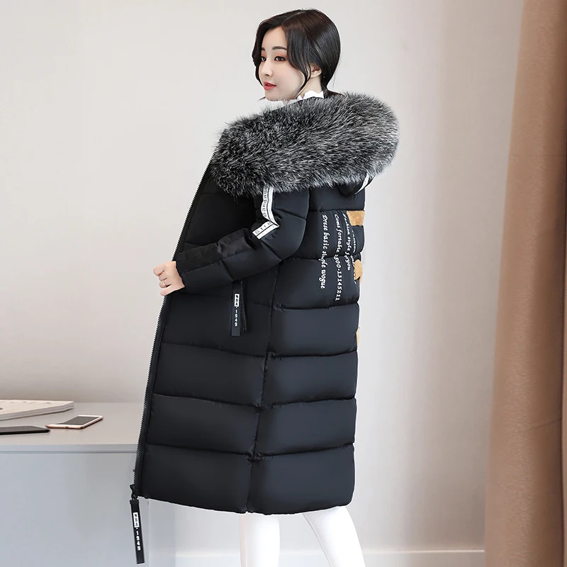 Женская теплая парка с большим меховым капюшоном длинная стеганая куртка