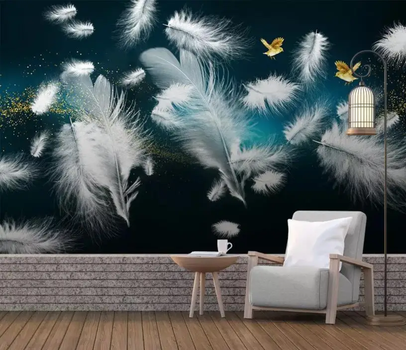 Simple dreamy feather bird background wall decorative painting modern living room wallpapers | Обустройство дома