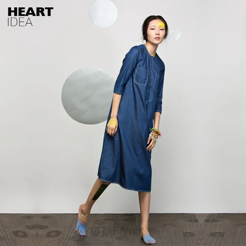 Платье LYNETTE'S chinoisery летнее женское средней длины с пятым рукавом из джинсовой