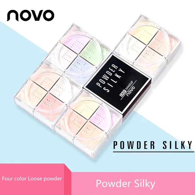 NOVO 4 Colors Transparent Lightweight Loose Powder Kit Modified Pores Smooth Fix Setting Makeup Oil Free Face Finish |