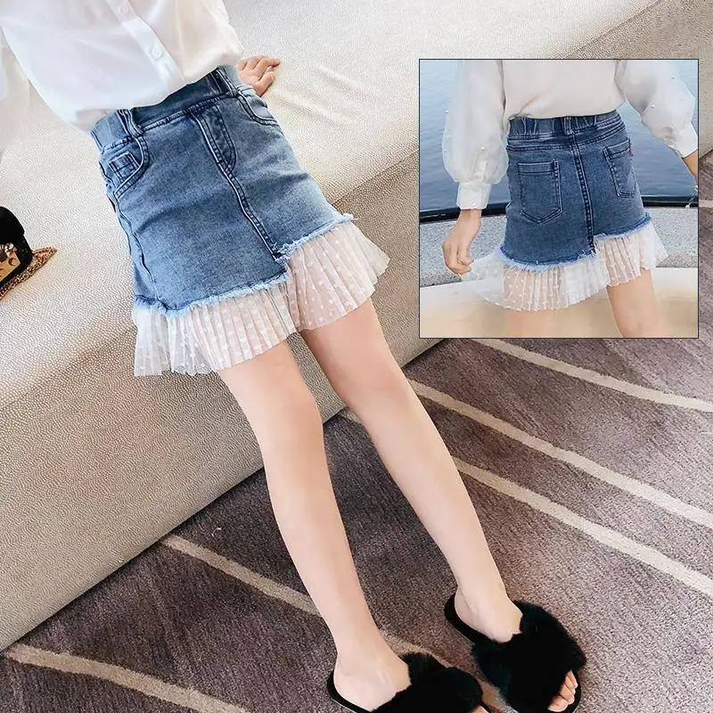 

Baby Girl Tutu Skirts Children's Clothing Fashion Korean New Toddler Girl Mesh Patchwork Skirts Baby Denim A-line Skirt 3-12Y
