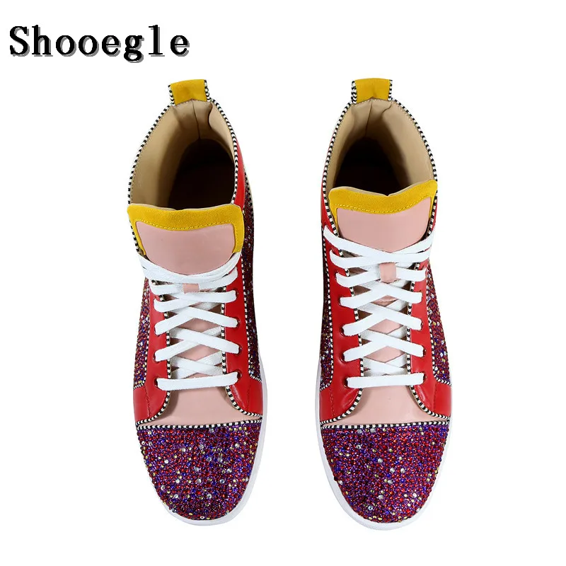 SHOOEGLE мужские Красочные Стразы высокие кроссовки со стразами на шнуровке