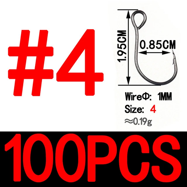 100pcs size 4 Bimoo 100 шт. для рыболовной приманки, запасной крючок, одиночные рыболовные крючки, встроенный крючок, большой глаз, размер 2/0, 1/0, 1, 2, 4, 6, 8, острая Высокоуглеродистая сталь - Цвет: 100pcs size 4