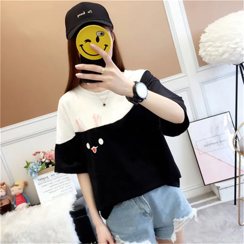 SZMXSS печать морковка кролик уха белая футболка Harajuku Pactchwork Милая кавайная Женская