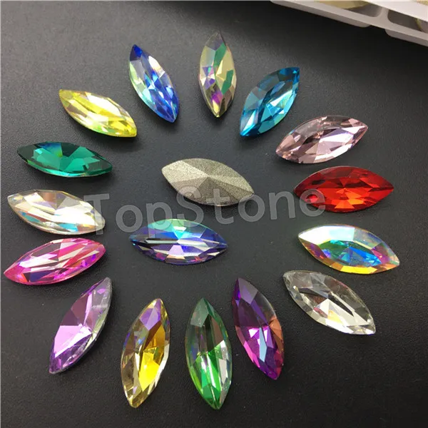 mix laser and colors Topstone 7x15 мм 9x18 мм Navette K9 стекло кристалл конский глаз заостренные с обратной стороны Стразы лазер смешанные цвета высокое качество - Цвет: mix laser and colors