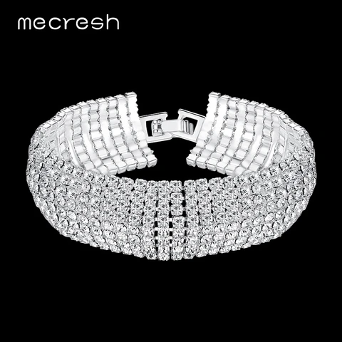 Mecresh европейские Простые стразы свадебные браслеты для женщин прозрачные 8 рядов женские вечерние браслеты классические свадебные украшения