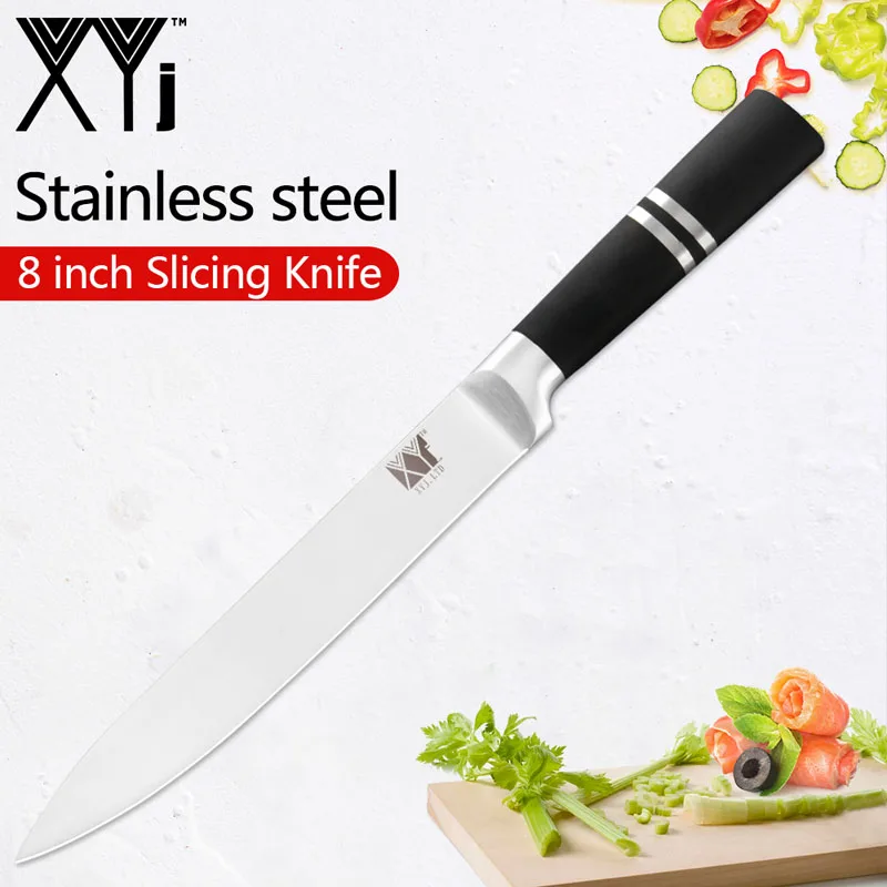 8inch Slicing Knife XYj абсолютно, набор кухонных ножей из нержавеющей стали, хорошее качество, ножи с 8 дюймовым ножом, подставка для ножей, точилка для ножей, кухонный набор для приготовления пищи - Цвет: 8inch Slicing Knife