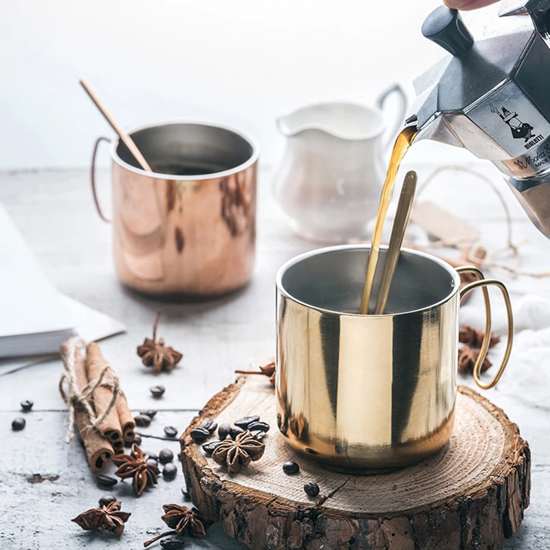 Двойная настенная дорожная кружка из нержавеющей стали с ручкой для кофе чая