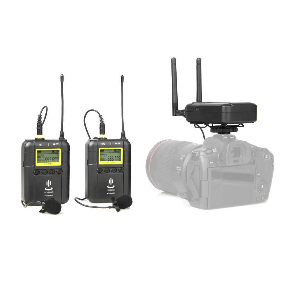Professional Video Recording Microphone Wireless microphone with Lavalier Lapel Mic and LCD Display Screen for DSLR DV Cameras |