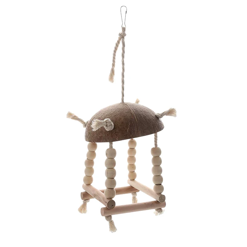 

Bird Swings Toys Mini Swing Bird Chewing Coconut Shell Cage Perch Toy Paw Grinding Ladder For Parrot Macaw Bird Hanging Toy