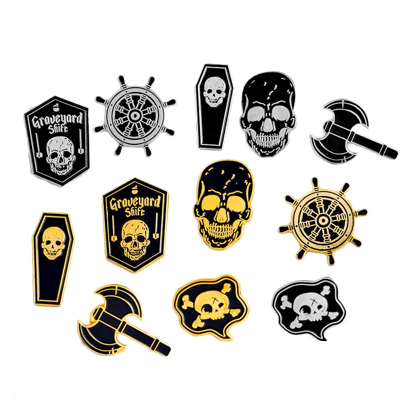 Пиратский эмалированный штифт скелет пиратский Морской Компас Ax Skull иконы броши