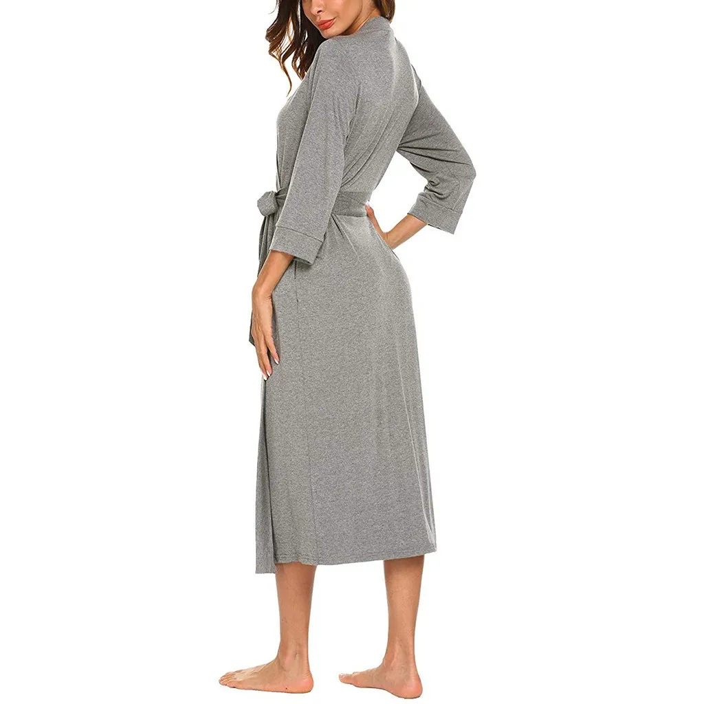 

Autumn New Fashion Women's 4/3 Sleeve V-neck Lightweight With Belt Long Robe Bathrobe Sleepwear Wholesale Free Ship Z4