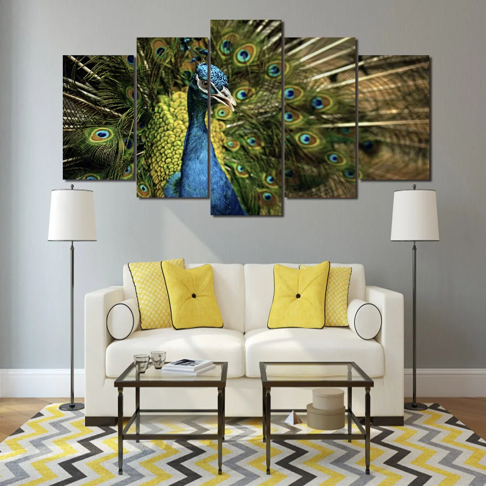 

Unframed 5 Pieces Peacock Canvas Painting Cuadros Decoracion Wall Art Home Decor HD Pictures For Living Room In High Quality