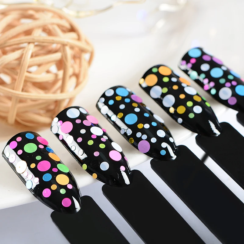 

T-TIAO CLUB Mixed Size Shining Round Shape Nail Glitter Powder Dust 3D Nail Art Decoration Nail Art Bottle Tip Stickers DIY Tool