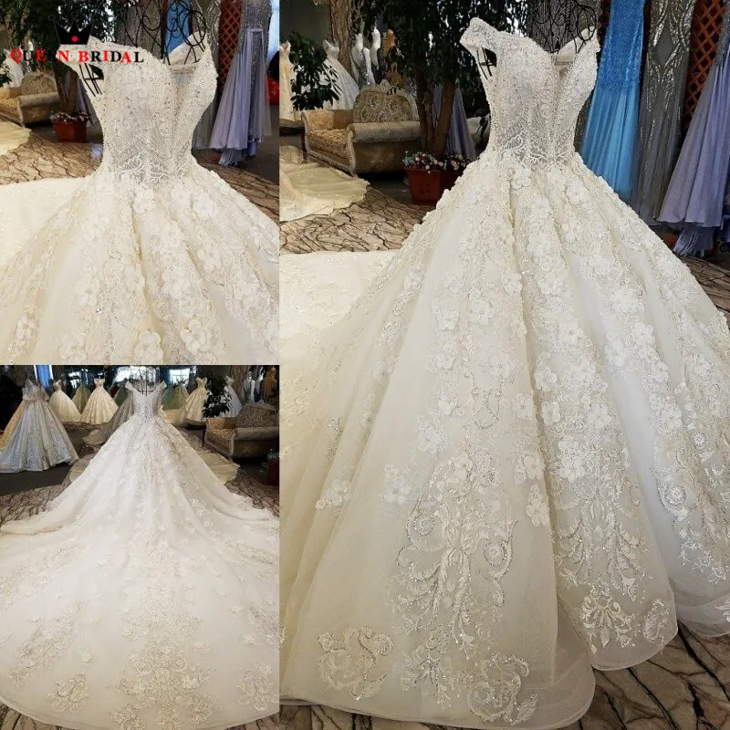 С плеча vestido de noiva кружева вышитое блестящим бисером цветочные подвенечные платья