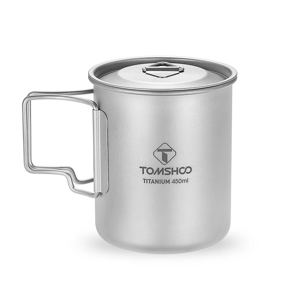 

TOMSHOO 450 мл титановая чашка для воды на открытом воздухе портативная походная посуда для пикника чашка для воды с крышкой Складная ручка