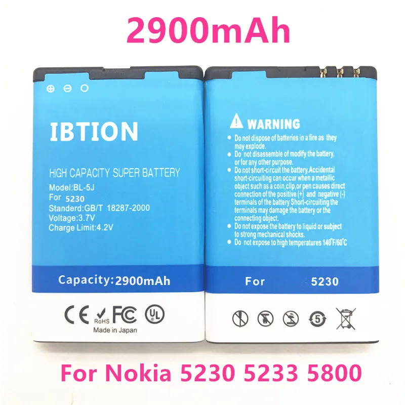 2900 мАч BL 5J/BL 5J Аккумулятор для телефона Nokia N900 X6 5800XM 5800i 5800 Вт 5230XM 5233 5232 5235 00 C3 5802 X1