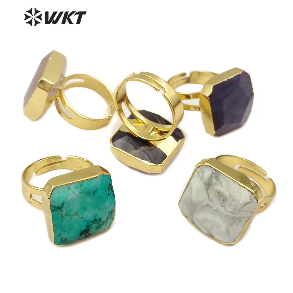 WT-R216 ограненная жемчужина-кольца камни ювелирные изделия Jewelry ISES аметисты регулируемое кольцо с золотой Гальванизированный женщин ювелирные изделия в стиле "Бохо"
