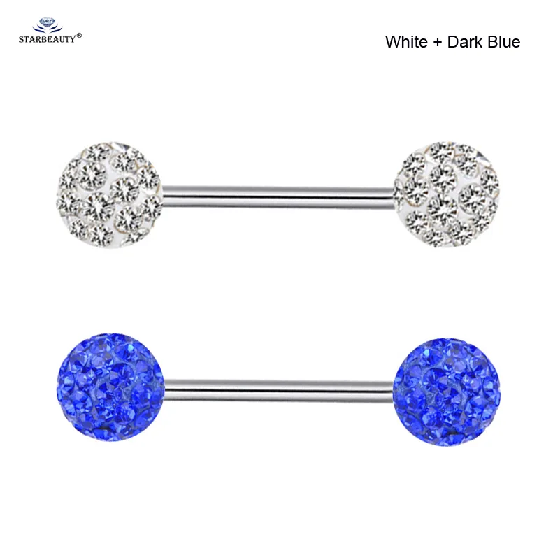 White and Dark Blue Starbeauty 2 шт./лот 6 мм шаровое кольцо для соска язык кольцо-пирсинг в язык заводской пирсинг ювелирные изделия с подвеской в виде соски пирсинг тонгпирсинг - Окраска металла: White and Dark Blue