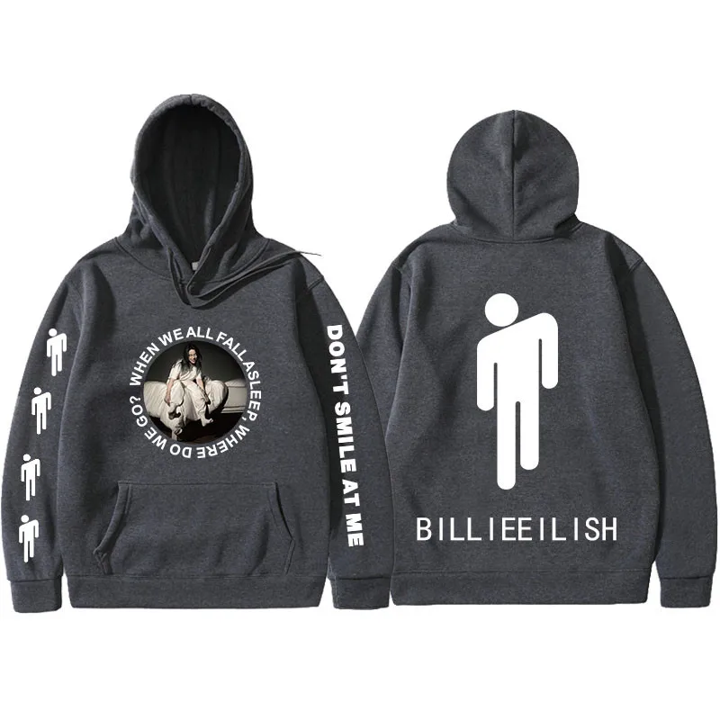 Весна, худи Billie Eilish, с принтом, с капюшоном, для женщин и мужчин, толстовка, Одежда Harajuku, повседневная,, толстовки Kpop, толстовки - Цвет: Dark gray