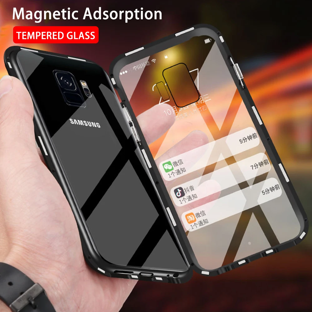 Metal Magnetic Adsorption Phone Cover For Samsung Galaxy S7 Edge S8 S9 S10 5G Plus Note 9 8 J4 J6 J8 A7 2018 C7 Glass Cases | Мобильные