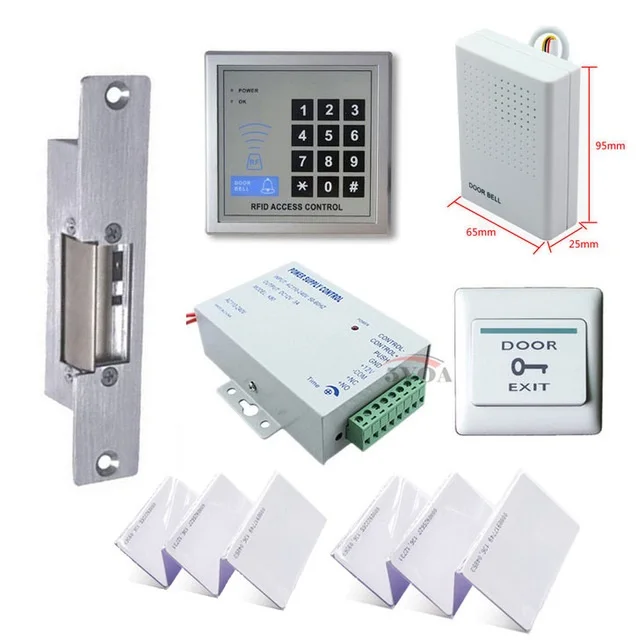 RFID Access Control System Kit Set + Strike Door Lock ID Card Keytab Power Exit Button | Безопасность и защита