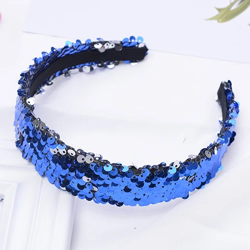 blue as picture Блестки для волос, повязки для девочек, женские аксессуары для волос, двухсторонние блестящие повязки для волос с блестками, женские повязки на голову, широкий обруч на голову, головные уборы - Цвет: blue as picture
