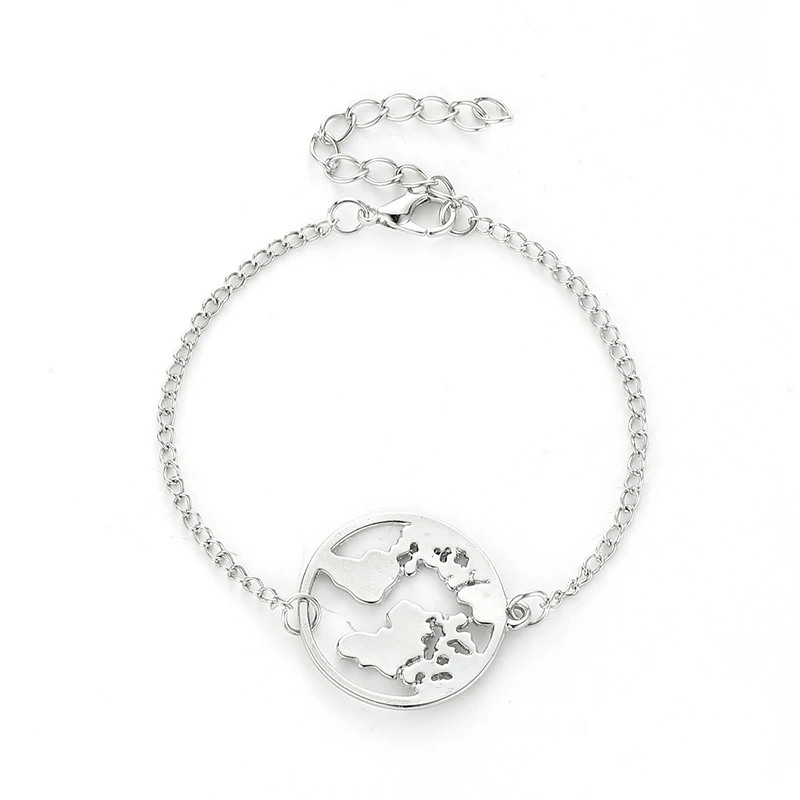 s036silver S036 винтажный кулон карта мира браслеты для женщин простые регулируемые золотые серебряные богемные ювелирные изделия День Земли подарки Рождество - Окраска металла: s036silver