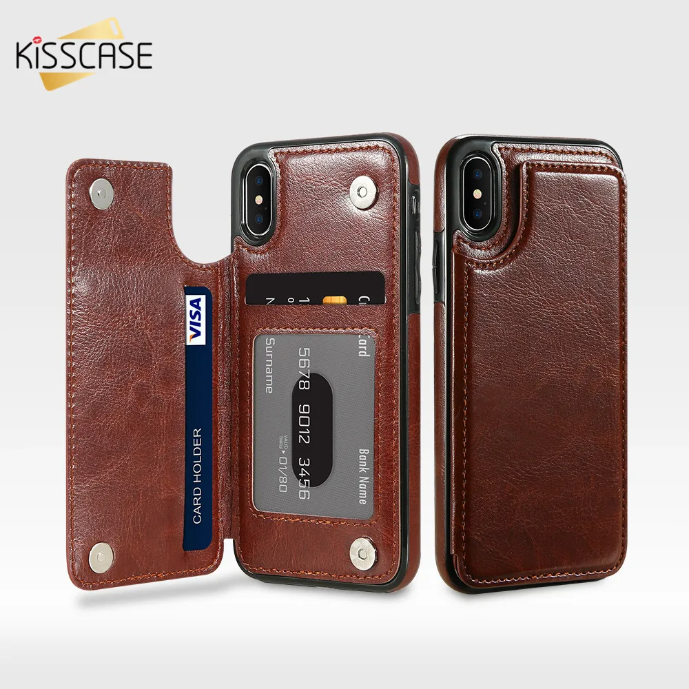 Kisscase Classic кожаный чехол для iPhone 8 7 6 6s Plus multi держателей карт X 10 кожа Телефонные
