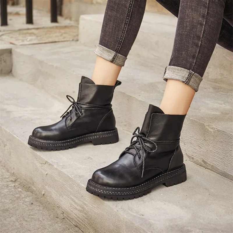 Новинка Осенние женские ботинки из натуральной кожи в стиле ретро Лидер продаж