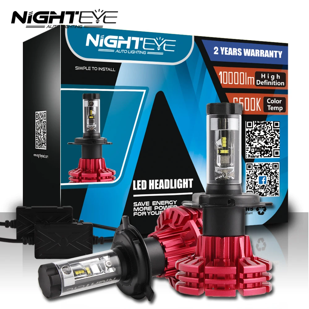 NIGHTEYE H4 Светодиодные Автомобильные фары 60 Вт/комплект 10000лм светодиодные лампы Hi/Lo