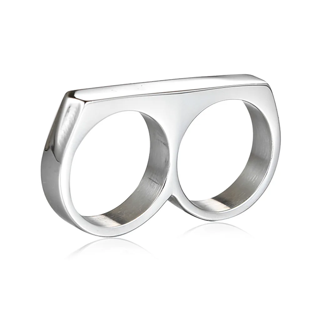 Men's Double Fingers Rings Hip-hop Smooth Titanium Steel Ring | Украшения и аксессуары