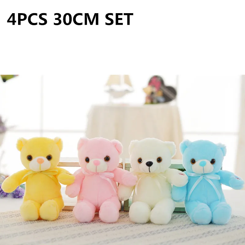 4Pcs 30cm Set 30/50/80 см Световой Творческий светильник Up светодиодный Мишка мягкая животные плюшевые игрушки красочные светящиеся Teddy Bear Рождественский подарок для детей - Цвет: 4Pcs 30cm Set