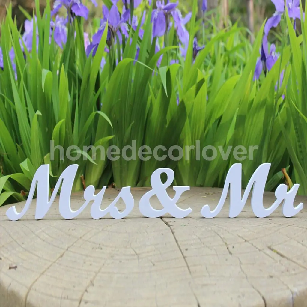 Mr & Mrs Свадебные буквы белый деревянная стойка знак отдельно стоящее