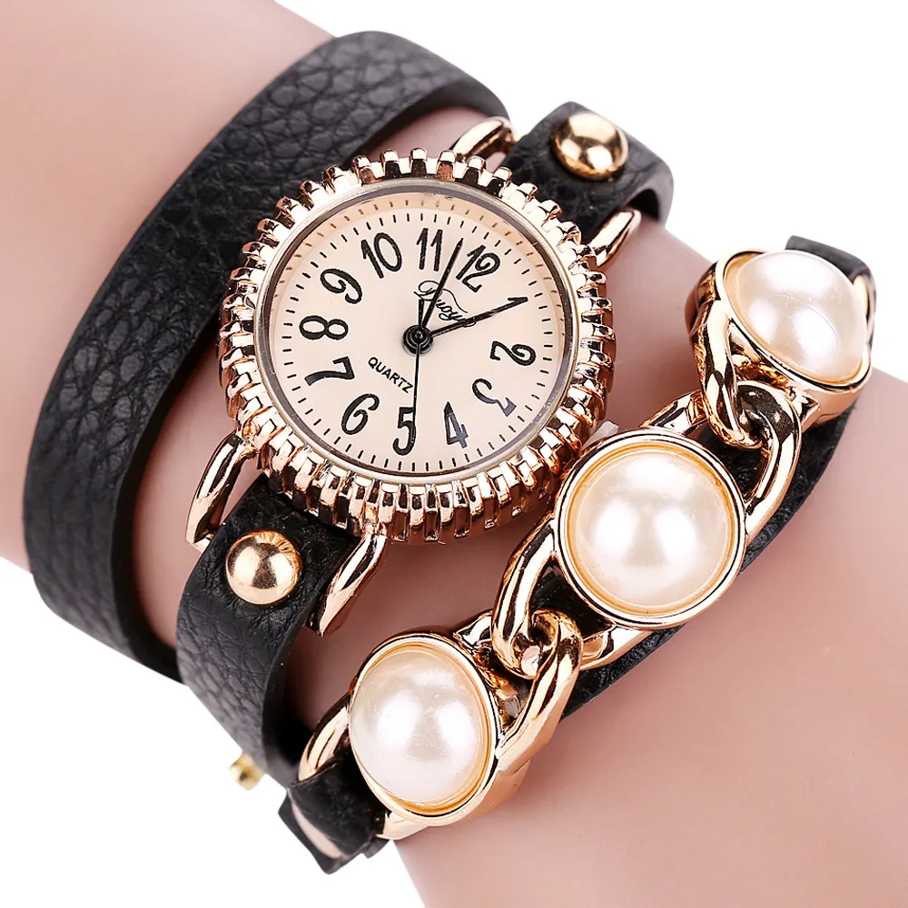 Duoya Женская мода Повседневный Браслет En Cuir Montre Bracelet Femmes Robe relogio feminino жемчужные