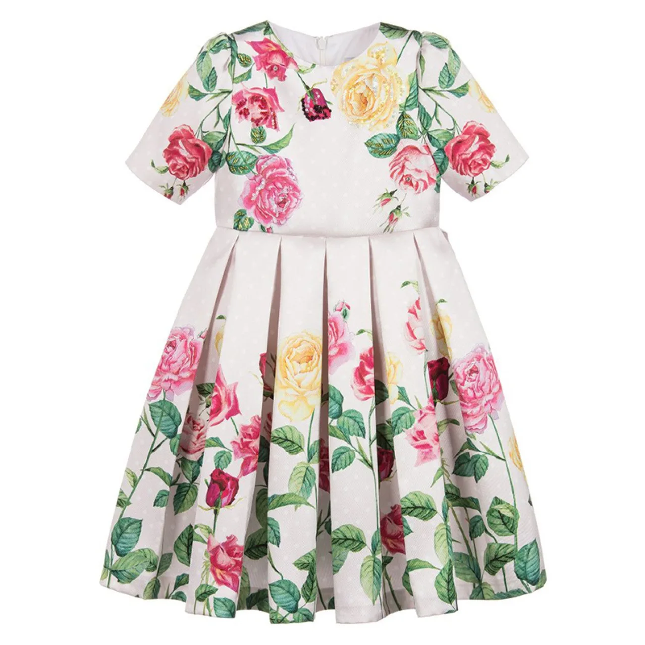 2019 Spring Autumn New Pretty Girl Dress Flower Pleated Satin Short-sleeved Print Dresses Girls Children Party | Детская одежда и