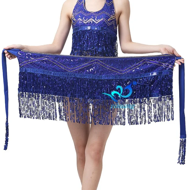 Royal Blue Костюм для танца живота, хип-шарф, вечерние топы с бахромой и блестками, юбка для танца живота, пояс для танца живота, хипшарф - Цвет: Royal Blue