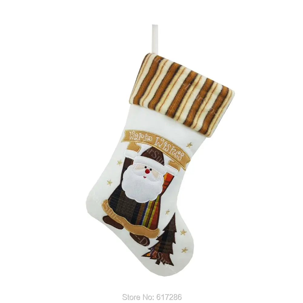 

Free shipping ! Amazing designs! 2pcs/lot Christmas gift 18" Christmas Stocking Socks Sacks Embroidery Santa Snowman Reindeer
