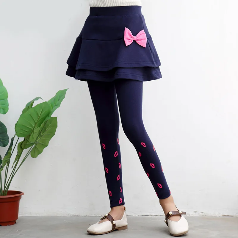 Navy blue Юбка-штаны для девочек, весна-осень, детские леггинсы, многослойные юбки с принтом, модная одежда для девочек, детские штаны, 4, 6, 8, 10, 12, 13 лет - Цвет: Navy blue
