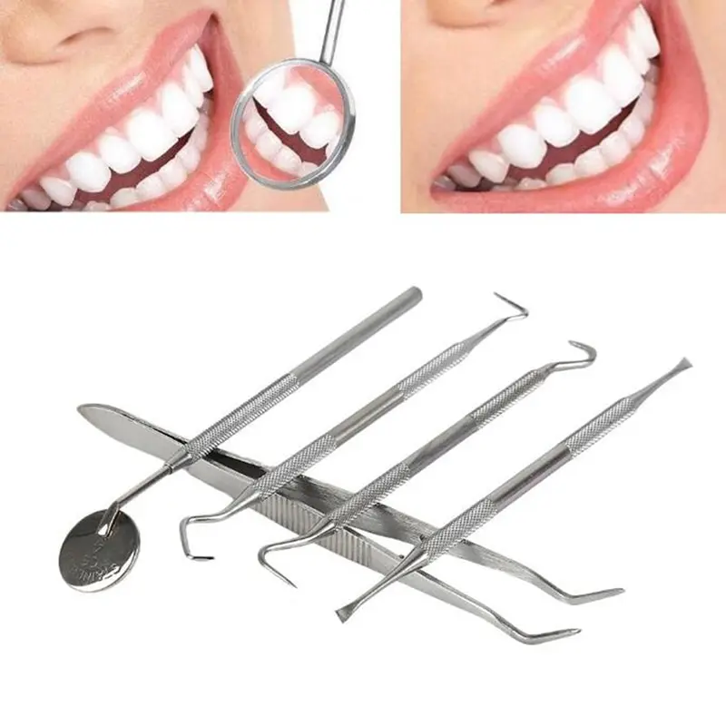 

5pc/set Dental Mirror Stainless Steel Dental Dentist Prepared Tool Set Probe Tooth Care Kit Instrument Tweezer Hoe Sickle Scaler