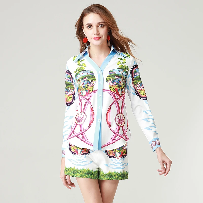 Женский комплект из 2 предметов с принтом весна 2019 рубашка длинным рукавом и