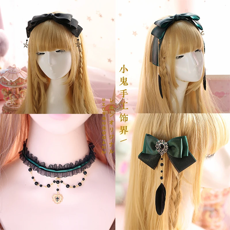 Lolita headband headdress dark retro hairpin side clip green bronzing KC | Тематическая одежда и униформа