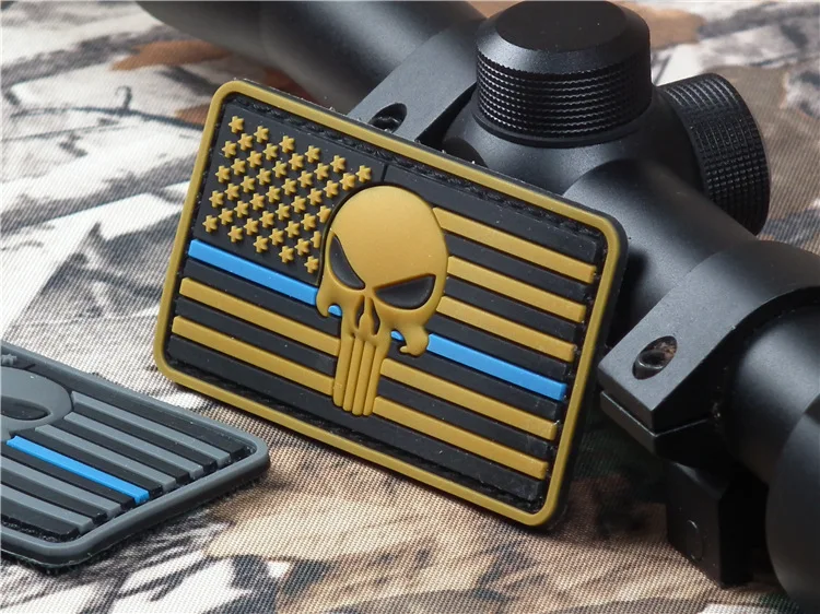 

PVC Patch Skull American Flag The Stars And The Stripes Blue Line PVC Patches Military Tactical Armband Badge Clothing Badges