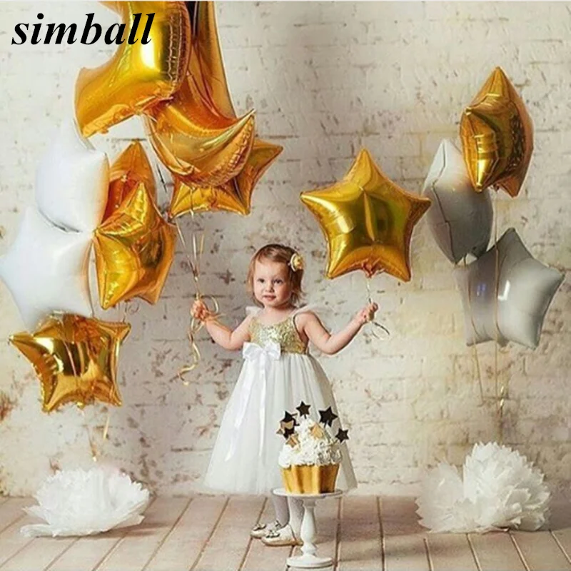 

10pcs/lot 18 inches White Gold Star Foil Helium Balloons Metallic Pure Color Globos Wedding Birthday Party Decoration Supplies