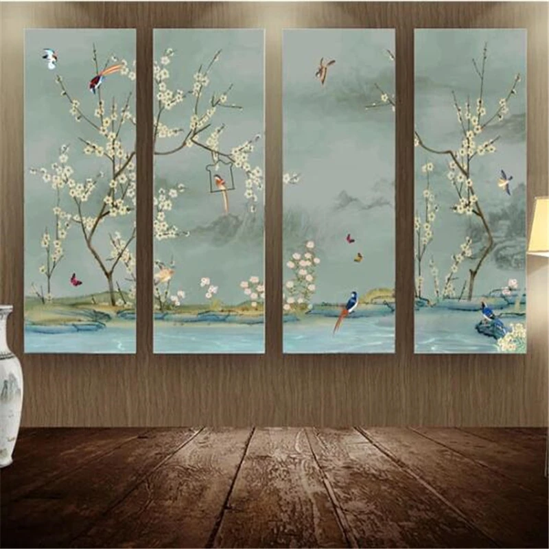 Обои на заказ 3d фрески ручная роспись Новая китайская Ручка цветок птица слива