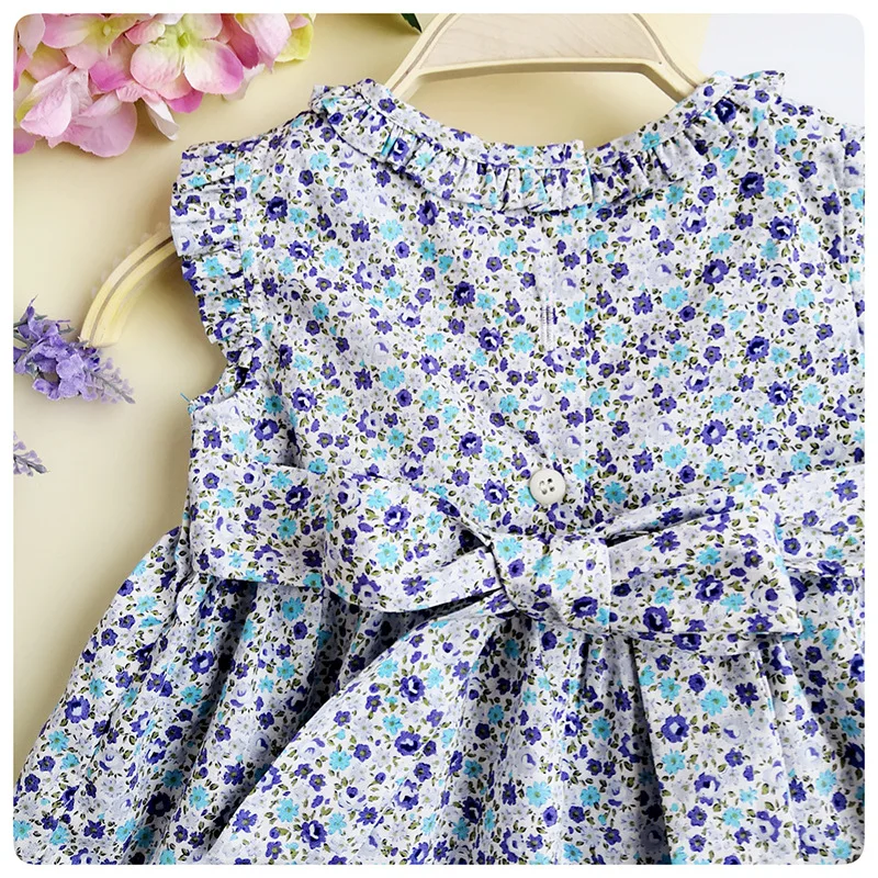 New Summer Kids Floral Printed Sleeveless England Handmade Smock Belt Bowknot Lace Little Girls 9M-36M Princess Vest Dresses | Детская