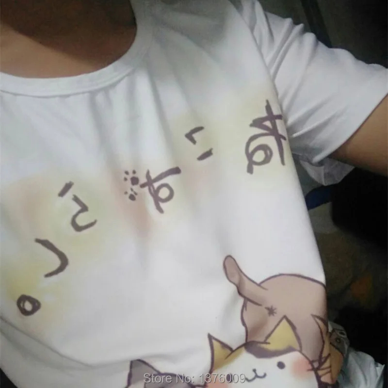футболки женские Повседневная CAT Япония kawaii одежда принт Harajuku рубашка Новинка