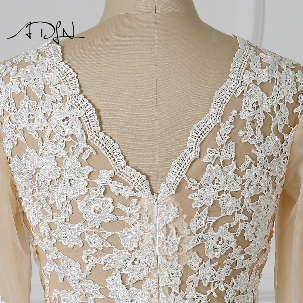 ADLN свадебное платье с длинным рукавом с высоким разрезом Vestido De Novia Совок Сексуальная Иллюзия корсета шифоновые пляжные свадебные платья по индивидуальному заказу