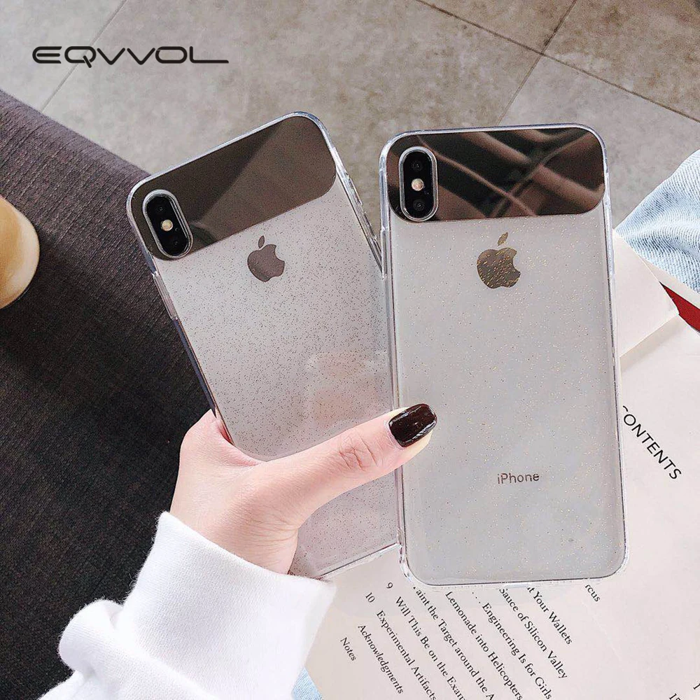 Eqvvol New Glitter Transparent Case For iPhone 7 8 Plus 6 6s Soft TPU Mirror Cases X XS MAX XR Ultra Thin Cover Coque |