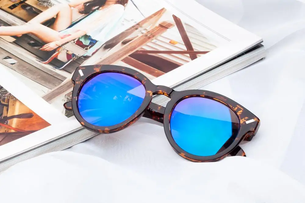 Женские солнцезащитные очки в винтажном стиле COLOSSEIN круглые с синим покрытием